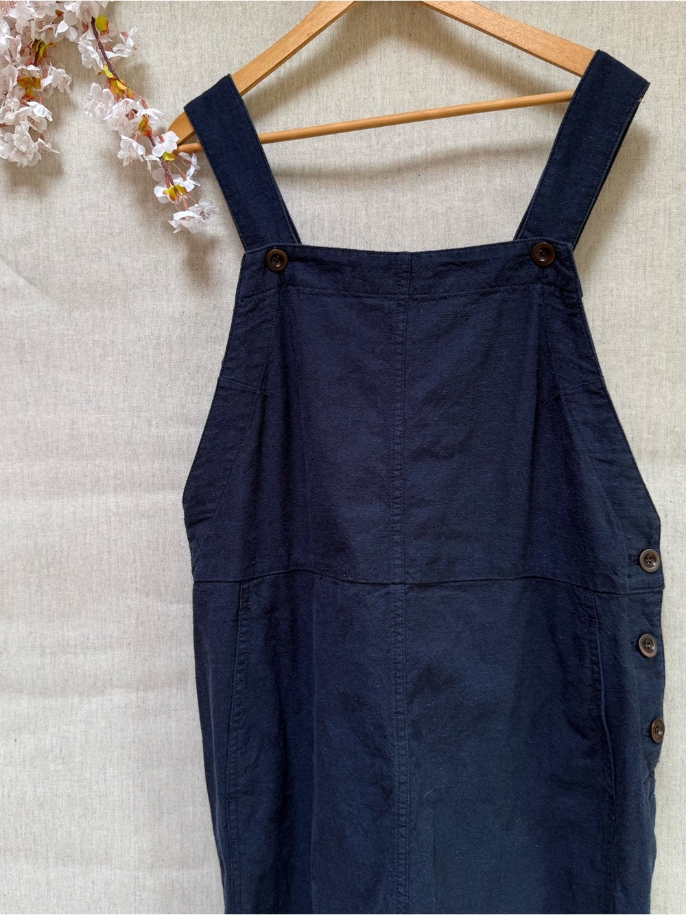 TOAST Navy Hemp Cotton Wide Leg Overall Jumpsuit UK 16 US 12